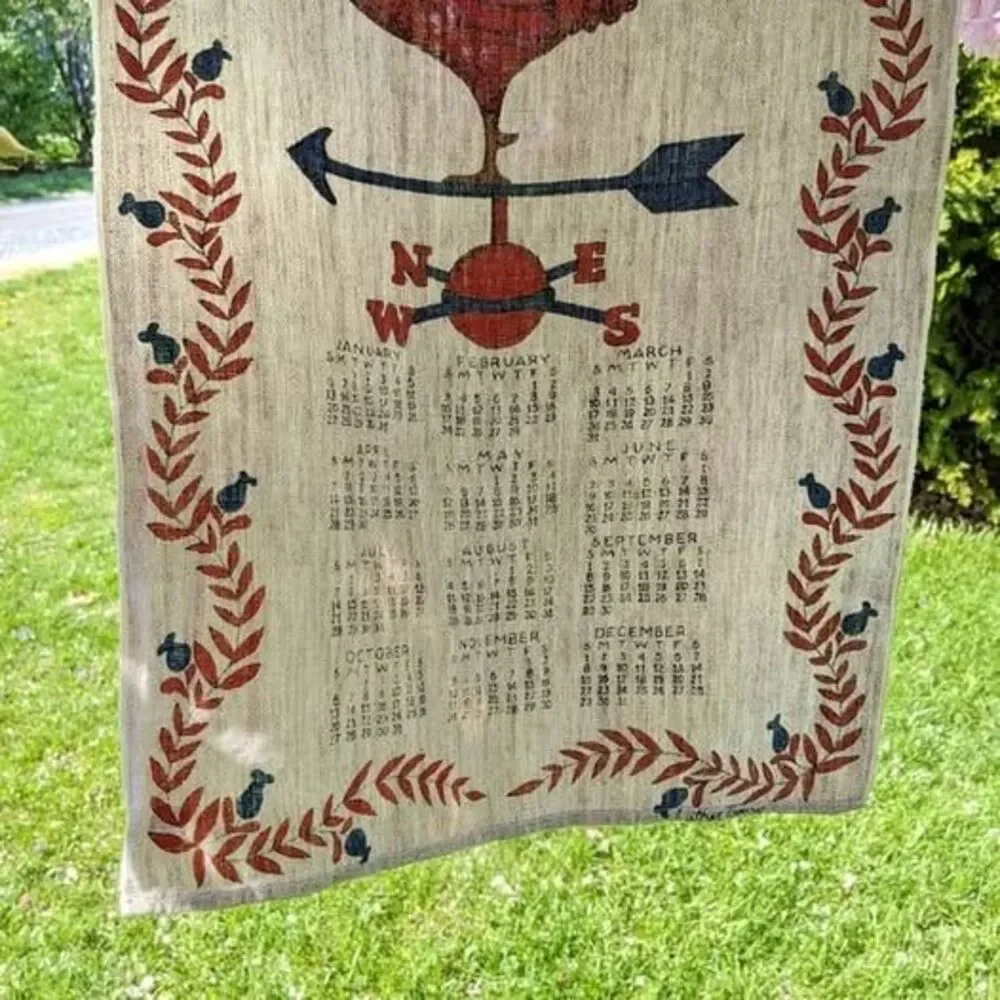 1974 Vintage Rooster Linen Retro Calendar